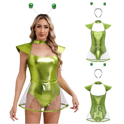 Mujer Metálico Astronauta Espacial Body Mameluco Halloween Alien Juegos con disfraces Disfraz Foto 1 de 3