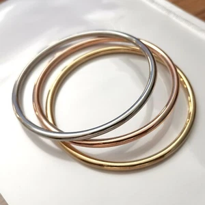 3pcs/Set Fashion Womens 68mm Stainless Steel Multi-tone 4mmCharm Bangle Bracelet - Picture 1 of 13