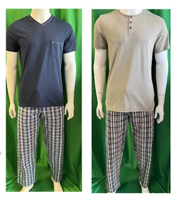 Herren Pyjama Kurzarm Navy, Grün Gr. M - Bild 1 von 3