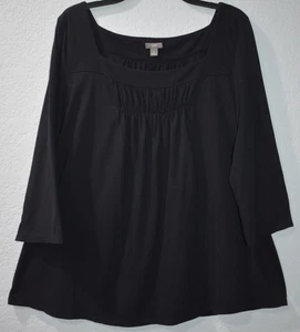 J.Jill Top XL Black Smocked 3/4 Sleeve Peasant Lightweight Flowy Cotton Modal - Picture 1 of 15