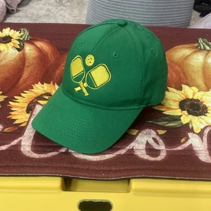 Pickleball Hat Green Gold Embroidered Paddles Adjustable Preowned Good - Picture 1 of 9