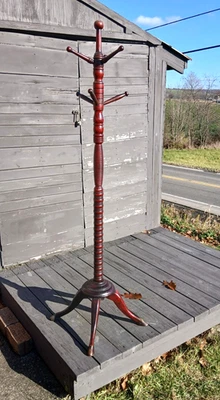 Antiguo sombrero y perchero Hunzinger árbol de salón madera de caoba años 1900 Foto 1 de 4