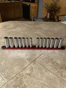 Craftsman 15 pc Deep Socket Tool Set SAE Metric 3/8 Drive Magnetic Storage Bar - Picture 1 of 2
