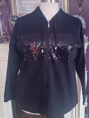 Quacker Factory Sudadera con Capucha/Chaqueta Negra Cremallera Completa Lentejuelas Talla 1X NUEVA Foto 1 de 4