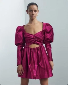 Alemais Mini Dress Size AU 12 / US 8 Rosario Velvet Fuchsia Pink Puff Sleeves - Picture 1 of 12