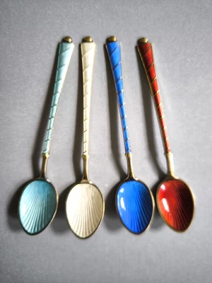 4 cucharas ELA de plata de ley 925 esmaltada vintage Dinamarca excelente Foto 1 de 4