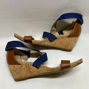 Sandalias de cuña deportivas Anne Klein para mujer 7 1/2 M azul entrecruzada correa logotipo dorado - Imagen 1 de 18
