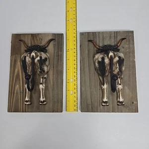 2 Rustic Western Steer Bull Hind Butt Wall Hook On Wood Plaque Multi use - Picture 1 of 3
