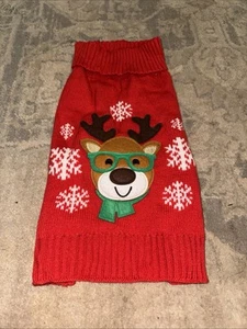 DOG SWEATER Pet Sweater Sz Small REINDEER Christmas Red Clothes Shirt 14.5” X 8 - Picture 1 of 3