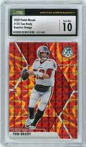 2020 Panini Mosaic #135 Tom Brady Reactive Orange CSG Graded Gem Mint 10 - Foto 1 di 2
