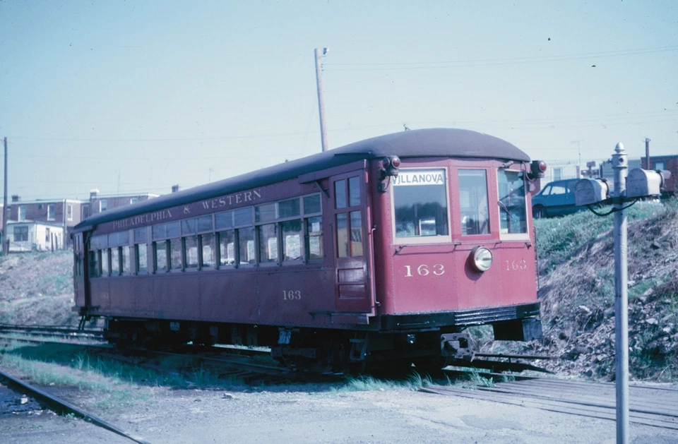 RARO 1962 ORIGINAL KODACHROME DIAPOSITIVA P&W PHILADELPHIA WESTERN TROLLEY #163 VLNVA Foto 1 de 1