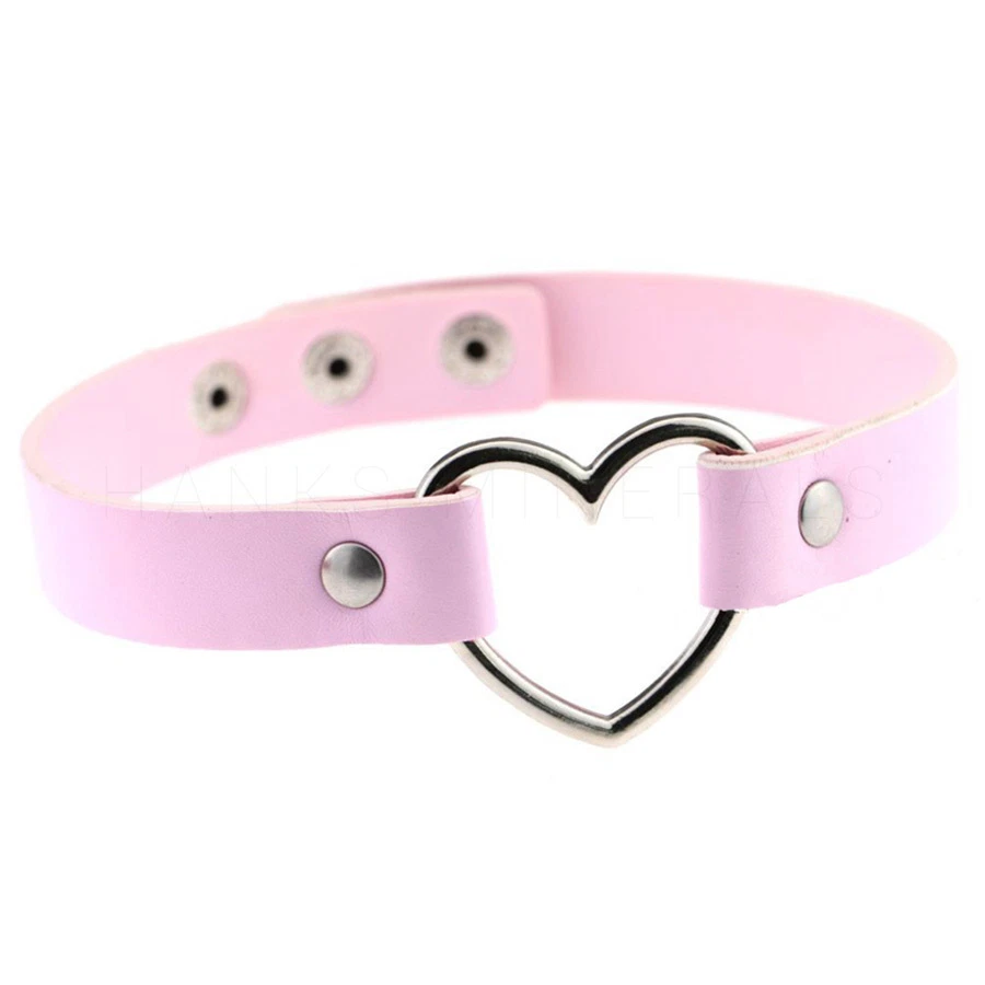 Collar Gargantilla Corazón Cuero Punk Gótico Ajustable Remache Collar Amor Junta Tórica Foto 1 de 1