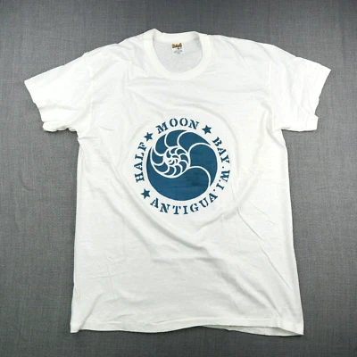 Vintage Half Moon Bay T Shirt Large White Stencil Antigua Nautilus Single Stitch — 第 1/4 张图片