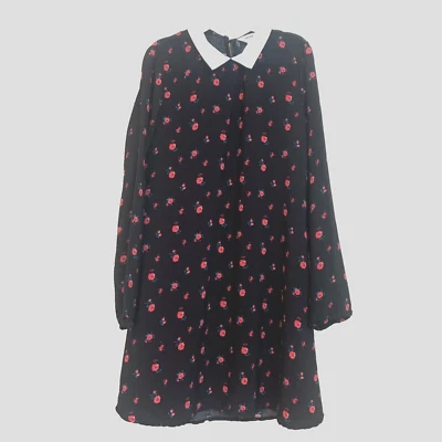 Forever 21 Girl Dress 9 10 Black Floral Long Sleeve Peter Pan Collar Shift Foto 1 de 4