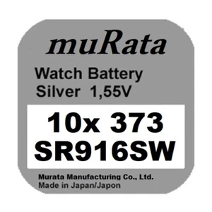 10x Murata/Sony 373 Uhren-Batterie Knopfzelle SR916SW Silberoxid Blisterware Neu