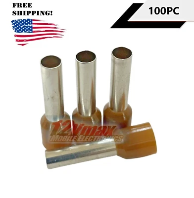12VMAX 100PC WIRE FERRULE CONNECTOR 100pcs 8 Gauge Wire Ferrule Connectors Wire Ferrules Terminals Insulated Brown