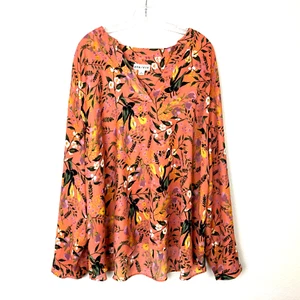 Ava & Viv Women's V-Neck Tunic Top Size 3X Salmon Orange Purple Artsy Floral - Picture 1 of 6