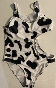 SHEIN Kids Bathing Suit 11-12 Cow Print Black And White W/ Cut Out On One Side - Picture 1 of 2