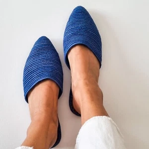 Raffia Schuhe, Handmade Marokkanische Schuhe, Bast flach, Moroccan Babouch - Bild 1 von 6