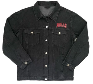 Chicago Bulls Womens Size 2XL Black Patch Denim Button-Up Jacket Wild Collective - Picture 1 of 7