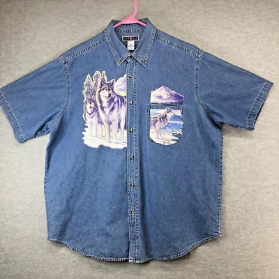 Camisa Jerzees Denim Abotonada XL Wolves Wolf Air Waves Azul Foto 1 de 4