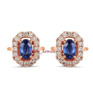 Lab Created Sapphire Gemstone With 14K Rose Gold Plated Silver Cufflink #1333 - Picture 1 of 13