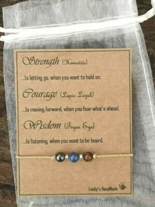 KRAFT MUT WEISHEIT WUNSCH ARMBAND EDELSTEIN REIKI YOGA GESCHENK HÄMATIT LAPIS - Bild 1 von 1