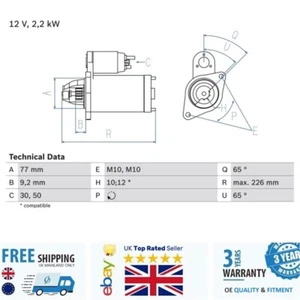 Starter 0986022740 for Mitsubishi PAJERO LANCER L200 GALANT 90-11 MD315548 - Picture 1 of 2