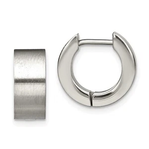 Stainless Steel Brushed Finish 5mm x 15mm Small Round Hinged Hoop Earrings - Picture 1 of 5