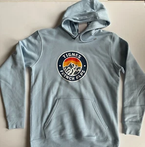 FRENCH ALPS Tignes, France Sky Blue Skiing Souvenir Sweatshirt Hoodie - Medium - Picture 1 of 6