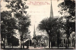 Postal de 1912 de Madison, Wisconsin "West Washington Ave. desde el Capitolio del Estado" - Imagen 1 de 2