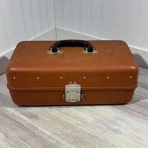 Vintage Brown Faux Leather Fishing Tackle Box W/ Lures - Picture 1 of 9