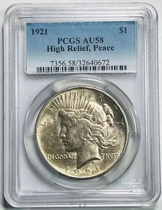 1921 P Peace Dollar PCGS AU-58 High relief Vam 1W - Picture 1 of 2