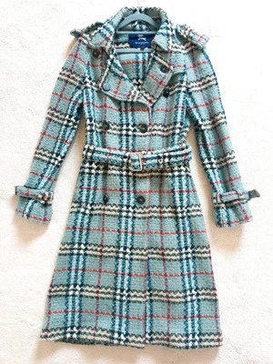 Burberry London Women's 100% Wool Turquoise Green Tartan Check Haymarket UK 10 - Image 1 of 4