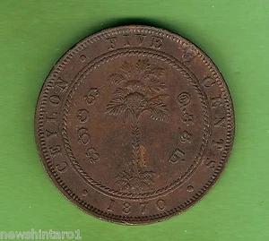#D272. 1870 CEYLON COPPER 5 CENT COIN - Picture 1 of 2
