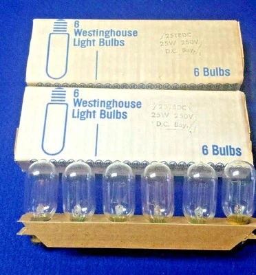 Qty-12. 25 watt 250V Vintage Westinghouse 25T8DC Bulb Qty 12 (6-pack x 2) - Image 1 of 2