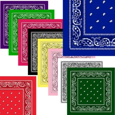 Lot Of 12 Wholesale Paisley Print Bandana 100% Cotton Head Warp Scarf Face Mask - Image 1 of 4