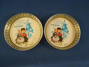 Vintage Lot of 2 Dutch Village Holland Michigan Souvenir Coasters Metal Rimmed - Picture 1 of 7