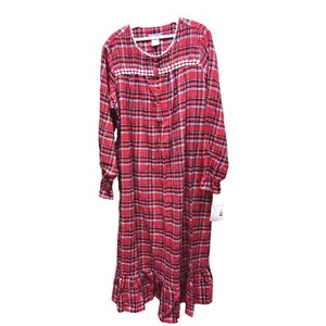 Laura Scott Modest Red Plaid Flannel Long Sleeve Night Gown Size M NWT - Picture 1 of 6