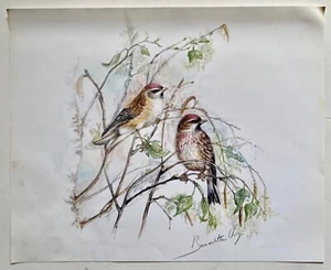 De colección 1985 estampado artístico dos pájaros pequeños Bernadette Voz ramas de artista pájaro - Imagen 1 de 2