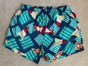 Vtg 90s NAUTICA All Over Print Flag Multi-Color Swim Trunks Mens Size XL 4.5" - Picture 1 of 6