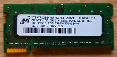 Memoria Ram SODIMM 200 PIN DDR2 1GB PC2-5300 667mhz ECC MICRON - Immagine 1 di 2