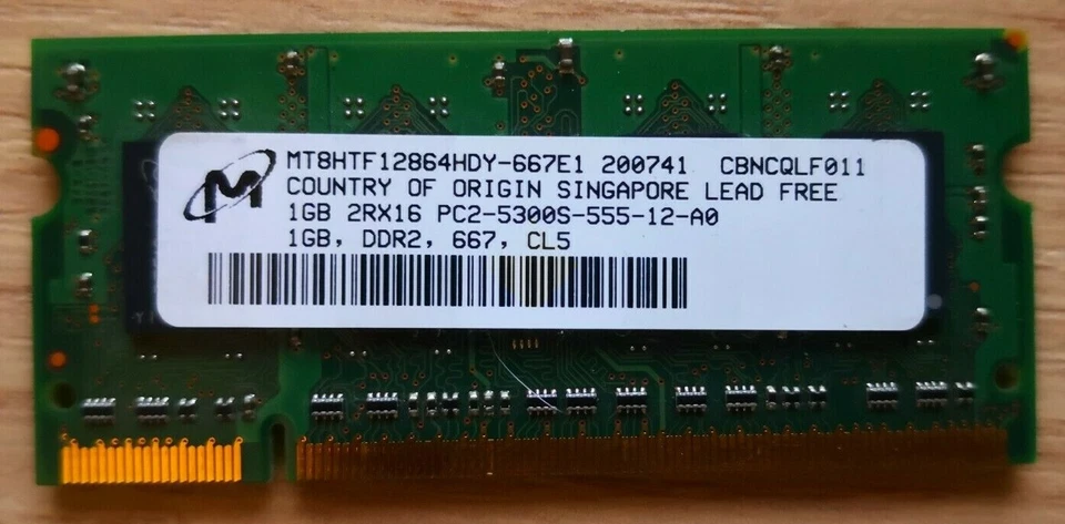 Memoria Ram SODIMM 200 PIN DDR2 1GB PC2-5300 667mhz ECC MICRON - Immagine 1 di 2
