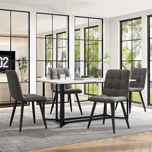 Dining Table w/ Black Metal Legs Kitchen Table White Marble Effect Top 140x80 cm - Picture 1 of 9
