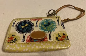 Fosssil Purse Wristlet Wallet Yellow Trees Birds - Picture 1 of 5