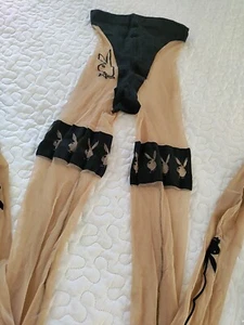 2 Nude Playboy Tights Black Faux Panty And Back Seam Bunnies Sexy Las Vegas READ - Picture 1 of 6