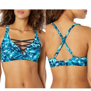 *Neu ohne Etikett* Küstenblaues Bikini-Top mit Schnürung vorne - Wasser-Design - Medium - Bild 1 von 3