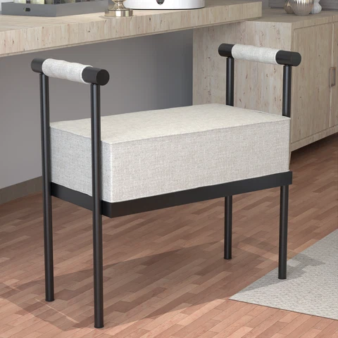 Modern Upholstered Bench Seat-Ottoman Bench with Armrests-Footrest-Foot Stool Cover