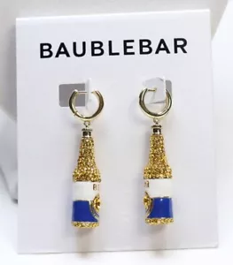 Baublebar Gold Tone Lager Than Life Pavé Beer Bottle Charm Hoop Earrings $38 New - Picture 1 of 4