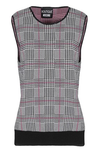 Moschino Boutique maglione a scacchi donna senza maniche serbatoio UK taglia 14 (46) nuovo con etichette